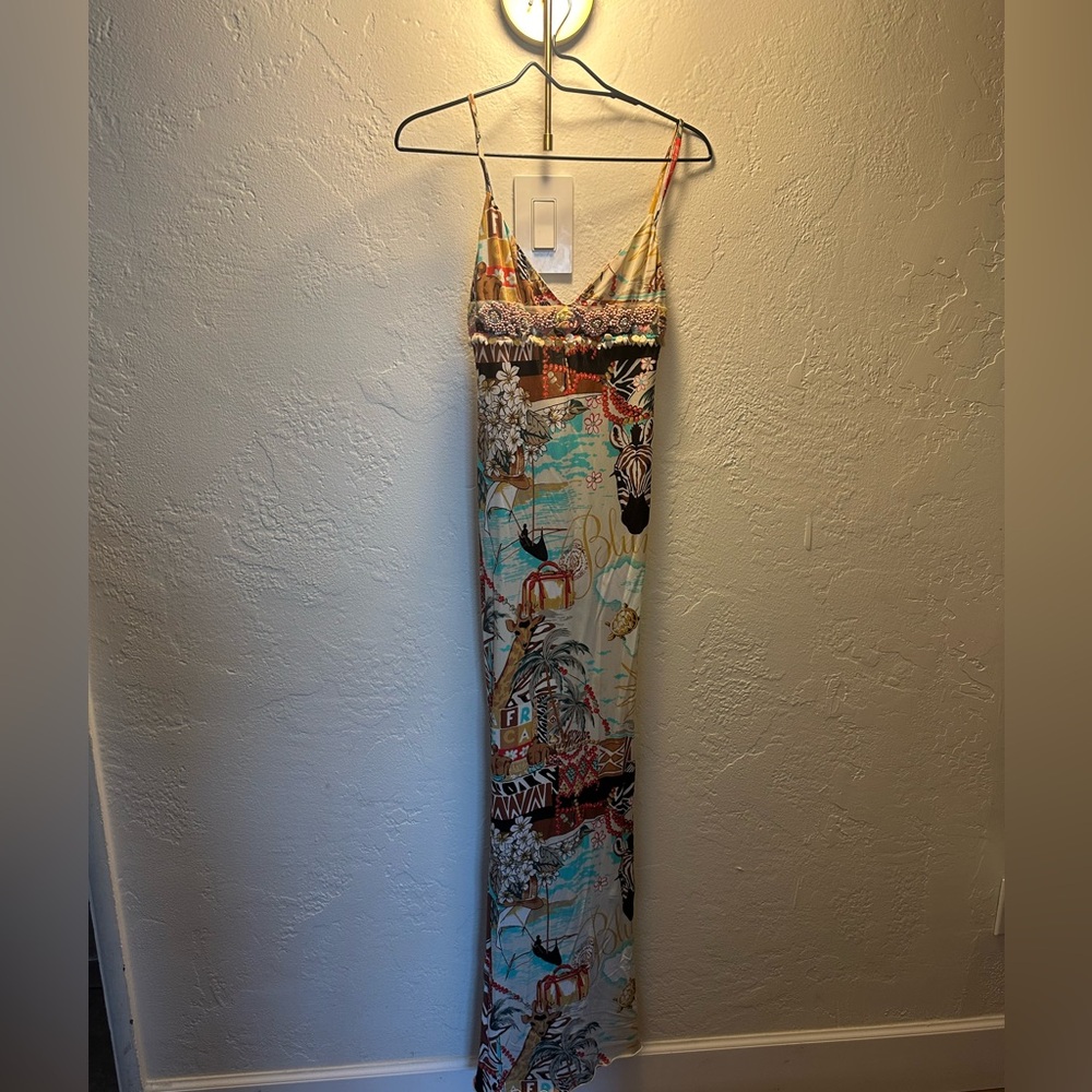 VINTAGE Y2K  BLUEMARINE BY ANNA MOLINARI SAFARI VACATION MAXI DRESS